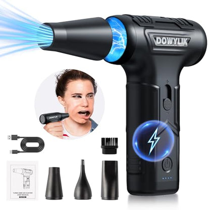 Compressed Air Duster, 220,000RPM Strong Compressed Air | Brushless Canned Air Duster for Computer with LED, 3 Speed Speed Mini Blower Air Blower for Car, Computer, Keyboard - color: Black