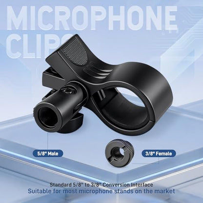 Sliner 3 Pcs Large Black Microphone Clips Adjustable Mic Holder for Microphones with Outer Diameter Range 1.26" from 2.3", with 5/8" Male to 3/8" Female Screw Adapter Mic Clip for Stand Accessories