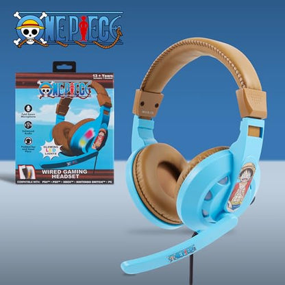 One Piece Gaming Headset with Mic, Wired Headphones, Microphone, LED | One Piece wired gaming headset, mic, LED lights, padded over-ear comfort, enhanced audio, PC gaming setup. - color: Onepiece