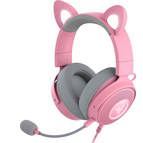 Razer Kraken Kitty V2 Pro Wired RGB Headset: Interchangeable Ears (Kitty, Bear, Bunny) - Stream Reactive Lighting - Detachable HyperClear Cardioid Mic - 50mm Drivers - 7.1 Surround Sound - Quartz Pink - color: Quartz Pink