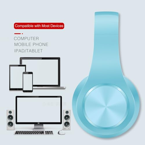 RAT TAIL V5.3 Bluetooth Headphones Over-Ear, Foldable Wireless and Wired Stereo Headset Micro SD/TF, FM for Cell Phone,PC,Soft Earmuffs &Light Weight for Prolonged Wearing (Blue) - color: Blue