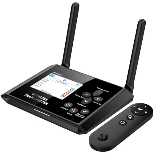 Bluetooth Transmitter for TV, HDMI/AUX/RCA/Optical Inputs/Outputs | Wireless Audio Adapter with aptX LL, Screen Display, Dual Link for TV, PC, Bluetooth Speakers, Headphones with Remote Control