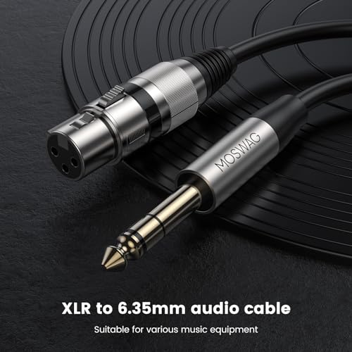 MOSWAG XLR Female to 1/4 Male Microphone Cable Quarter Inch to XLR Cable | 3 Pin Shielded Microphone Cord 24K Gold Plated OFC Shielding Compatible with Mixer Power Amp Sound Console Studio Recording - size: 16.4 ft