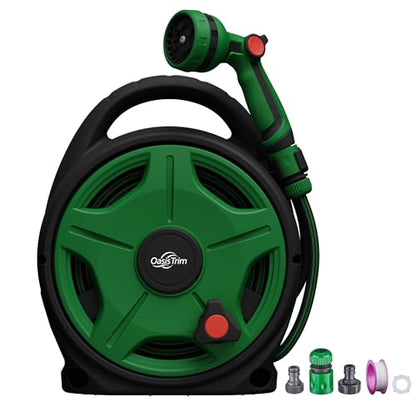 1/2" x 50FT Retractable Garden Hose Reel，With 10 Patterns Spray Nozzle，Portable Heavy Duty Garden Hose Holder for Garden Watering，Car & Patio Washing，Pet Cleaning（Green）