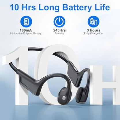 Bone Conduction Headphones, Bluetooth 6.0 Open Ear Headphones with HD Mic, 10Hrs Playtime Wireless Sports Earphones, IP67 Waterproof Headset for Running, Cycling, Hiking, Driving