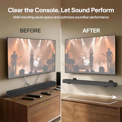 notiela Universal Soundbar Wall Mount Bracket for Soundbars Up to 4" Deep, Heavy Duty Metal Sound Bar Shelf Under TV Holds Up to 20 lbs Easy to Install - style: Standard Mount