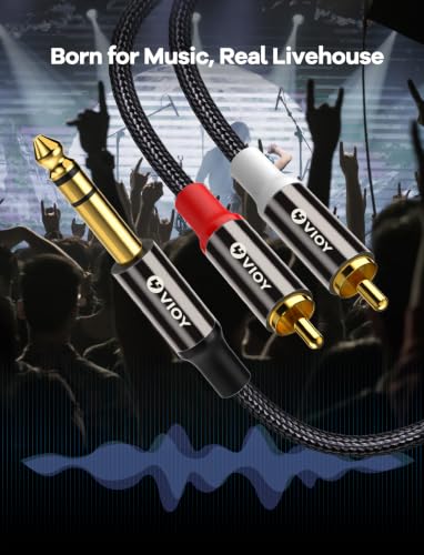 VIOY 1/4 to RCA Cable 6 FT, TRS Male to Dual RCA Male Stereo Splitter | Copper shell, dual shielding lossless Hi-Fi sound,braided bidirectional transmission for amplifier, mixer, home theater - color: Black, size: 6FT