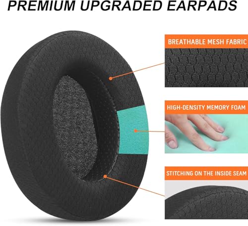Upgraded Earpads for HyperX Cloud/Alpha, Audio Technica M50X/M40X- Black | Replacement ear pads Also for MDR-7506, Turtle Beach Stealth 400/600 & More - Cushions with Breathable Mesh Fabric