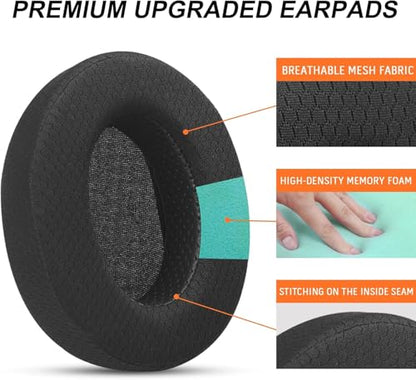 Upgraded Earpads for HyperX Cloud/Alpha, Audio Technica M50X/M40X- Black | Replacement ear pads Also for MDR-7506, Turtle Beach Stealth 400/600 & More - Cushions with Breathable Mesh Fabric