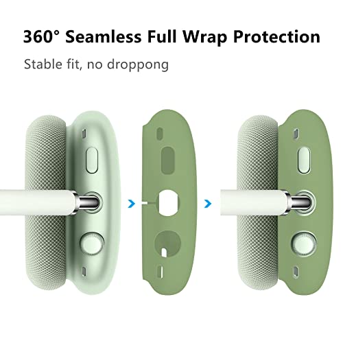 Case Cover for AirPods Max, Anti-Scratch Soft Silicone with Gold Heart Pattern Ear Cups Case Cover/Ear Pad Cover/Headband Cover for Apple AirPods Max Headphones (Matcha Green) - color: Matcha Green