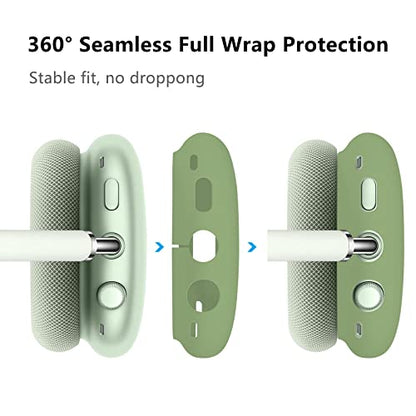 Case Cover for AirPods Max, Anti-Scratch Soft Silicone with Gold Heart Pattern Ear Cups Case Cover/Ear Pad Cover/Headband Cover for Apple AirPods Max Headphones (Matcha Green) - color: Matcha Green