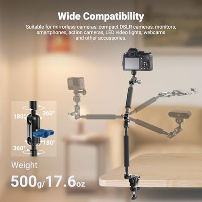 NEEWER 22" Magic Arm w Desk C Clamp, Overhead Camera Mount with Articulating Mic Boom Arm 1/4" 3/8" Threads for ARRI, Desktop Stand Holder for Phone Microphone Webcam Action Camera Video Light, UA057 - style: UA057