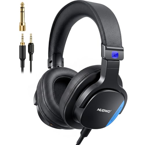 NUBWO HD01 Studio Headphones Wired, Hi-Res Over Ear Headphones with 1/4 inch to 3.5mm Adapter, Lightweight Closed Back DJ Headphones for Piano Guitar AMP Recording Mixer Amplifier