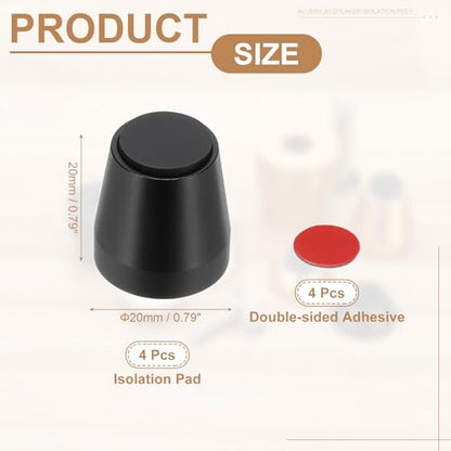 MECCANIXITY 4Pcs Speaker Isolation Pad Feet, 20x20mm Shockproof Aluminum Alloy Vibration Isolation Speaker Shock Base Pad Cone Base with Double-Sided Adhesive for Audio Equipment, Black - color: Black, size: 20x20mm