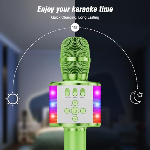 BONAOK Karaoke Microphone for Kids & Adults - Bluetooth Microphones Singing Mic with Disco Lights, Echo Effect, Built-in Speaker Portable Karaoke Player for Party Travel Gifts Q78(Green) - color: Light Green