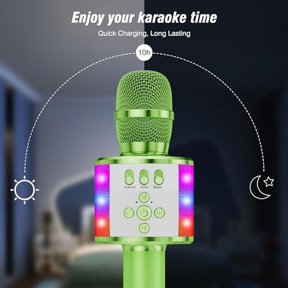 BONAOK Karaoke Microphone for Kids & Adults - Bluetooth Microphones Singing Mic with Disco Lights, Echo Effect, Built-in Speaker Portable Karaoke Player for Party Travel Gifts Q78(Green) - color: Light Green