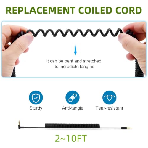 Saipomor Replacement Coiled Audio Cable Compatible with Beats Studio Pro, Studio 3, Studio 2, Solo 3, Solo 2, Solo HD, Mixr, Executive Headphone, 3.5mm to 3.5mm AUX Cord, Hi-Fi Stereo Cable, Black