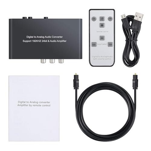 Neoteck 192kHz Digital to Analog Audio Converter with IR Remote Control | DAC Converter Digital Coaxial Toslink Optical to Analog Stereo L/R RCA 3.5mm Audio Adapter Support Volume Control/Mute/Power