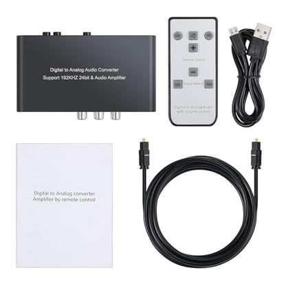 Neoteck 192kHz Digital to Analog Audio Converter with IR Remote Control | DAC Converter Digital Coaxial Toslink Optical to Analog Stereo L/R RCA 3.5mm Audio Adapter Support Volume Control/Mute/Power