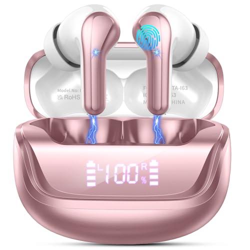 2026 Wireless Earbuds, Bluetooth 5.4 Headphones HiFi Stereo, 50H Playtime | In-Ear Headphones with ENC Noise Cancelling Mics, IP7 Waterproof Wireless Headphones, Earbuds for Android iOS, LED Display - color: Bright Rose Gold