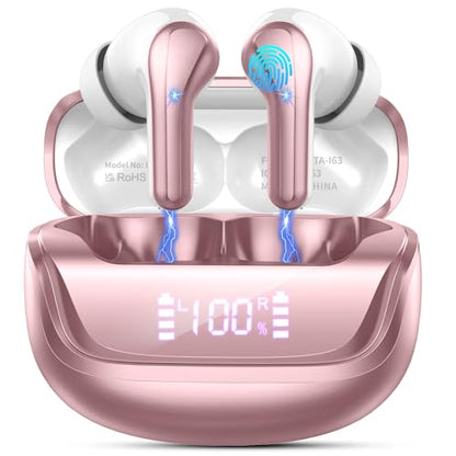2026 Wireless Earbuds, Bluetooth 5.4 Headphones HiFi Stereo, 50H Playtime | In-Ear Headphones with ENC Noise Cancelling Mics, IP7 Waterproof Wireless Headphones, Earbuds for Android iOS, LED Display - color: Bright Rose Gold