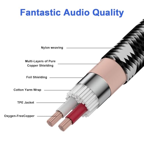XLR Female to 1/4 (6.35mm) TRS Mono Jack Microphone Cable, 10 FT , 2 Pack, Black and White Grid Protective Layer, Balanced 3 Pin XLR to Quarter inch TRS Plug Mic Cord, Pure Copper Conductor and Plated - size: 10 FT 2 Pack, style: B/W 6.35 to XLR Female
