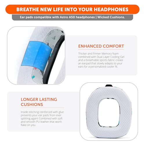 WC Freeze A50 - Cooling Gel Earpads for Astro A50 Gen 4, Gen 5 & A50X | Made by Wicked Cushions | Improved Durability, Thickness & Sound Isolation | 90's White - color: 90's White