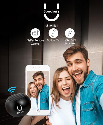 Fashionit U Mini, Tiny Bluetooth Speaker with Magnetic Base, Black | aluminum shell, Wireless, TWS stereo pairing, 30 foot range, rechargeable battery, magnetic base, travel and gifting - color: Black