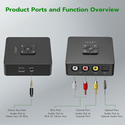 Bluetooth Receiver, V5.3 for Home Stereo with 3.5mm, Bluetooth Adapter for Stereo Receiver, Amplifier, Speaker, HiFi - color: Deep Black