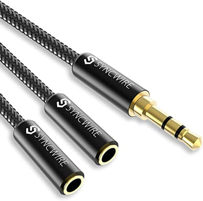 Headphone Splitter, Syncwire Nylon-Braided 3.5mm Extension Cable Audio Stereo Y Splitter (Hi-Fi Sound), Male to 2 Ports Female Headset Splitter for Apple, Samsung, Tablets & More (No Mic) | Extension Cable Audio Stereo Y Splitter (Hi-Fi Sound), Headset Sp