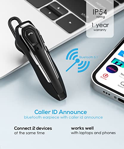 Micool Trucker Bluetooth Headset, Noise Cancelling, 30H Talking Time,12g Ultra Light, Hands Free Bluetooth Earpiece for Cell Phones/PC, Wireless Single Ear Bluetooth Headset Earpiece