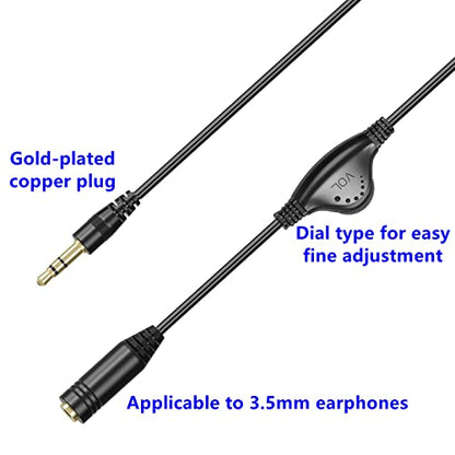 PChero 3.5mm Male to Female Stereo Audio Extension Adapter Cable,10inch | with Volume Adjustment Control - size: 1 ft, 1 Pack