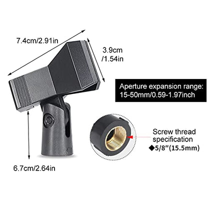 2pcs Microphone Clip, Adjustable Mic Clip Holder for Mic Stand, Mic Holder Clamp for Handheld Microphones(Black)