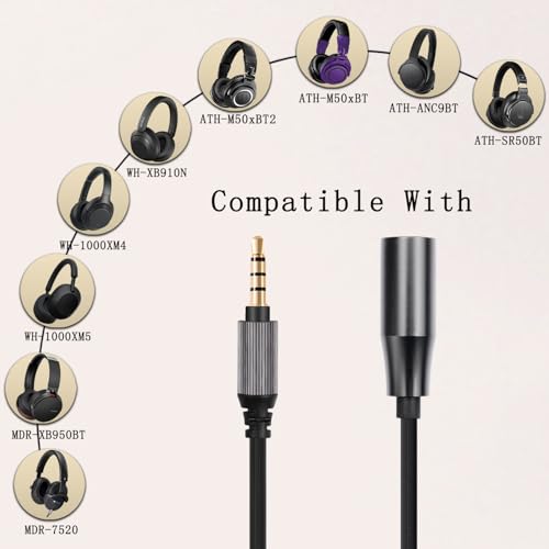 FAAEAL WH-1000XM5 Audio Cable Replacement for Sony WH-1000XM3 XM4 MDR-950BT MDR-1AM2 WH-XB910N Headsets ATH-M50xBT2 Headphones 6.5ft 4Pin-XLR - color: Black(6.5ft 4PIN-XLR)