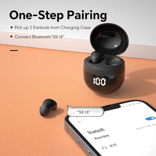Small Mini Invisible Earbuds Small Mini Headphones Wireless Bluetooth | Low Profile Micro Smallest Tiny Discreet Hidden Earbuds for Work, Invisible Sleep Earphone Ear Buds for Small Ear Canals - color: Black