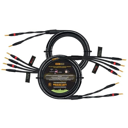WORLDS BEST CABLES 12 Foot WBC-GOLD-LOCAP-SPKR-12 AWG - Low-Capacitance - Low-Inductance - High Purity OFC - Audiophile HiFi Bi-Wire Speaker Cable Pair with Eminence Gold Banana Plugs - size: 12 FT