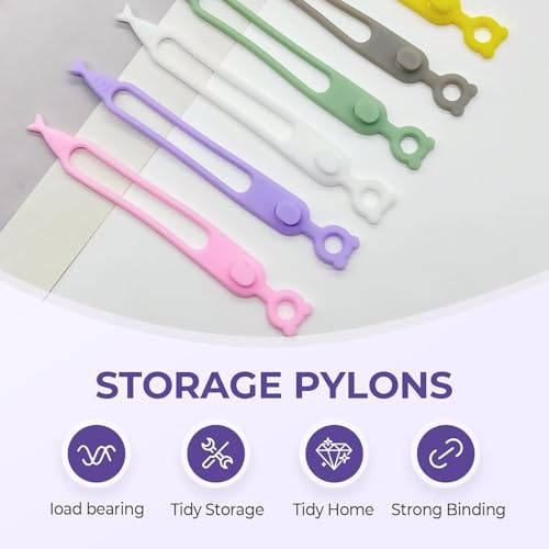 Data Cable Organizer, Upgrade Elastic Silicone Cable Straps Cord Organizer Silicone Headphone Organizers, Reusable Cable Ties Wire Organizer for Bundling and Earphone Phone Charger (6)