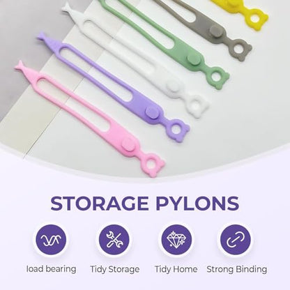 Data Cable Organizer, Upgrade Elastic Silicone Cable Straps Cord Organizer Silicone Headphone Organizers, Reusable Cable Ties Wire Organizer for Bundling and Earphone Phone Charger (6)