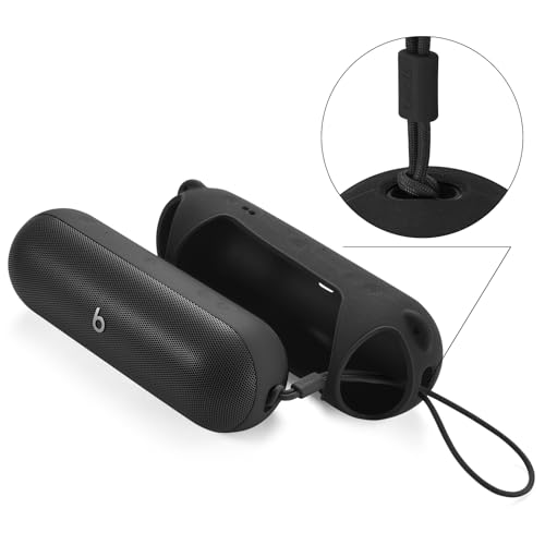 Silicone Case Compatible with Beats Pill Wireless Bluetooth Speaker,Travel Silicone Protective Cover with Shoulder Strap for Beats Pill Bluetooth Speaker (Black) - color: Black