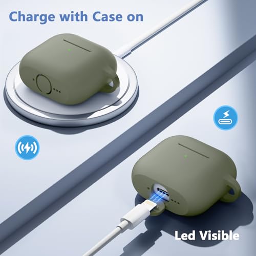 for Airpods 4th Generation Case Cover(2024),Soft Silicone Full Protective Case for AirPods 4 Case with Keychain & Cleaner Kit,Compatible with Apple Airpods 4 for Women,Men（ArmyGreen） - color: Army Green