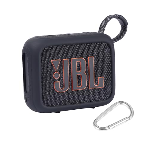 for JBL Go 4 Waterproof Bluetooth Speaker Silicone Cover, Black | Snug Fit, Portable Carabiner Clip, Shock Absorption, Drop Protection, Travel Lightweight Design, Protective Skin Case - color: Black Case