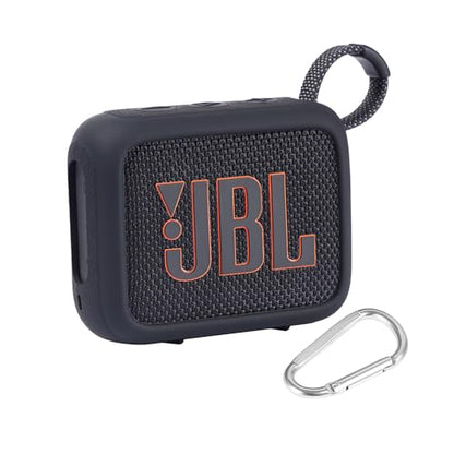 for JBL Go 4 Waterproof Bluetooth Speaker Silicone Cover, Black | Snug Fit, Portable Carabiner Clip, Shock Absorption, Drop Protection, Travel Lightweight Design, Protective Skin Case - color: Black Case