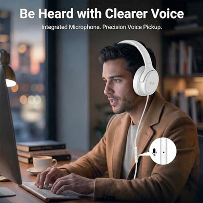 Wired Over-Ear Headphones, Mic, 3.5mm, USB-C Adapter, White | Over-ear comfort with inline mic, volume control, 3.5mm jack, and USB-C adapter for phones, laptops, PCs, and tablets. - color: White