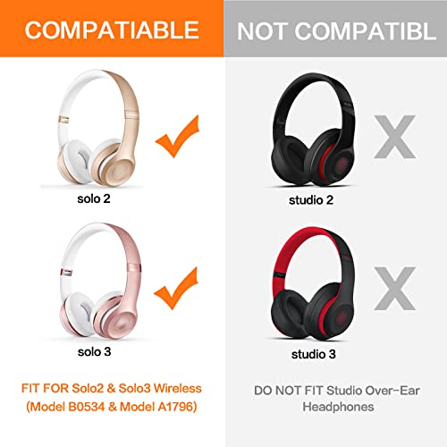 Replacement Ear Pads for Beats Solo 3, Ear Cushions for Beats Solo 2 & Solo 3 Wireless/Wired Headphones, Not Fit Beats Studio On-Ear Headphone with Stronger Adhesive, Thicker Memory Foam(White) | Solo3 Protein Leather Cushions with Stronger Adhesive Thick
