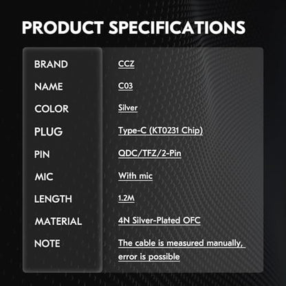keephifi 3.9ft C03 2 Pin IEM Cable with Mic USB-C | 4N Silver-Plated OFC Headphone Cable Earbuds Wire for Moondrop blessing/Aria; Truthear Hexa/Zero; Simgot EW100P - color: Silver