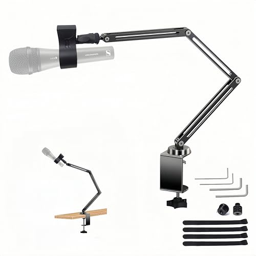 Low Profile Mic Boom Arm, 360° Rotatable 3-Section Foldable Desk Microphone Stand, 2.5kg Heavy Duty C Clamp Mic Mount with 1/4 3/8 5/8 Screw Adapter for Streaming Podcast(C Clamp Mount) - color: C Clamp Mount