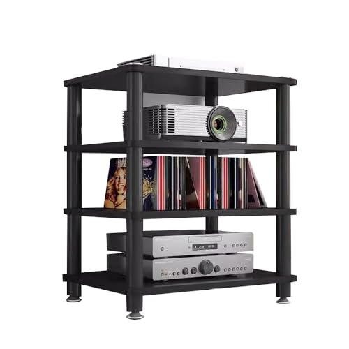 Media Storage Cabinet Rack Audio Tower, Modern Audio-Video Media Stand, 1/2/3/4-Tier Media Cabinet, Wood Stereo Cabinet(Black,4 Tier) - color: Black, size: 4 Tier