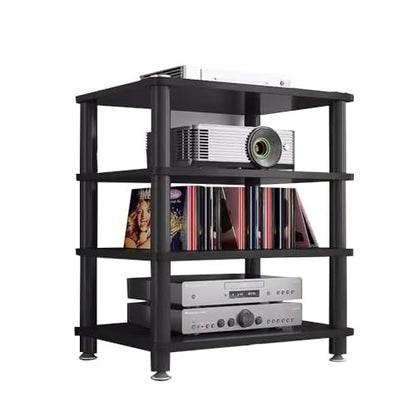 Media Storage Cabinet Rack Audio Tower, Modern Audio-Video Media Stand, 1/2/3/4-Tier Media Cabinet, Wood Stereo Cabinet(Black,4 Tier) - color: Black, size: 4 Tier