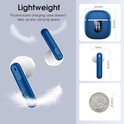 Wireless Earbuds, 2026 Bluetooth 5.4 Headphones in Ear buds, 40H HiFi Stereo Bluetooth Earbuds with 4 ENC Noise Cancelling Mics, IP7 Waterproof Ultralight Earphones with Dual LED Display USB C, Navy - color: Navy