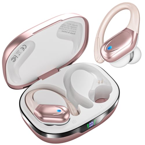 HAOYUYAN Sports Bluetooth Headphones, 80Hrs Playtime Wireless Earbuds with LED Power Display, IPX7 Waterproof Earphones for Workout/Running, Noise Canceling Headset Ear Buds Champagne Gold - color: Champagne Gold
